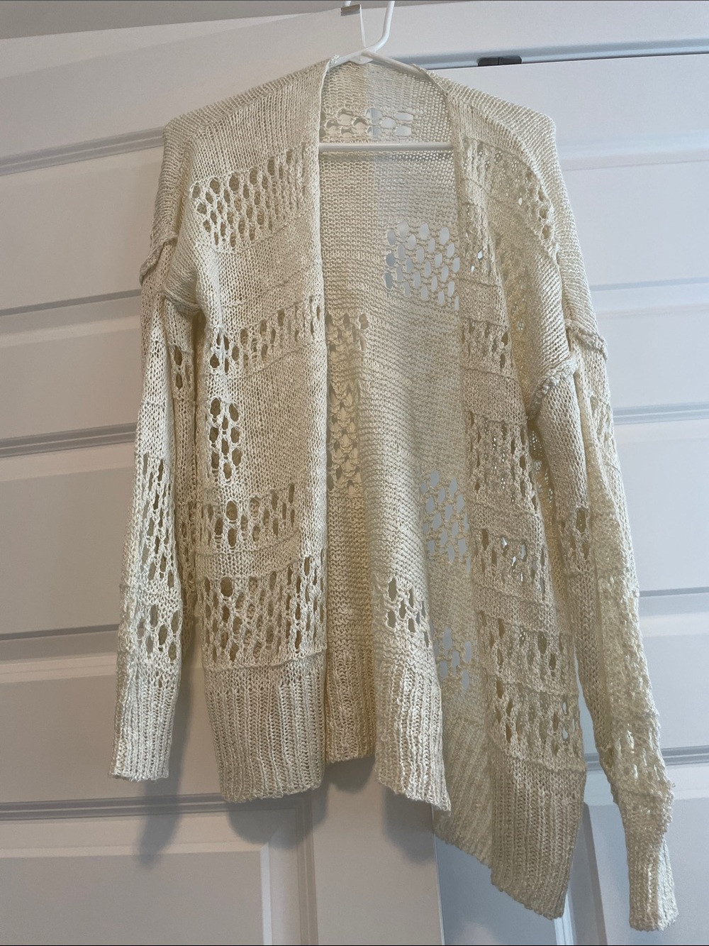 Open-Front Crochet Cardigan Sweater in Cream